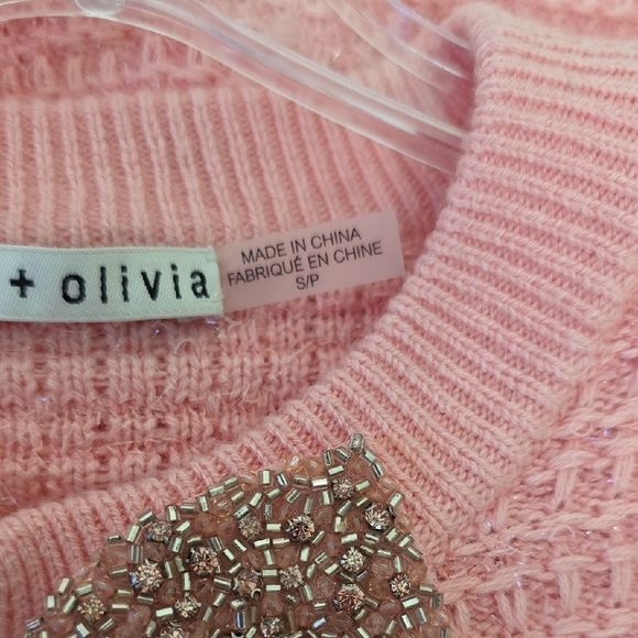 Alice + Olivia Pink Cardigan with Glitter Bow. Size Small Petite - Picture 8 of 12